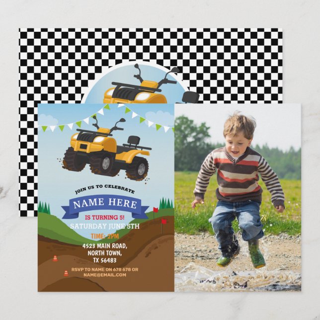 Quad Bike Anniversaire Invitation équitation Mud F (Devant / Derrière)
