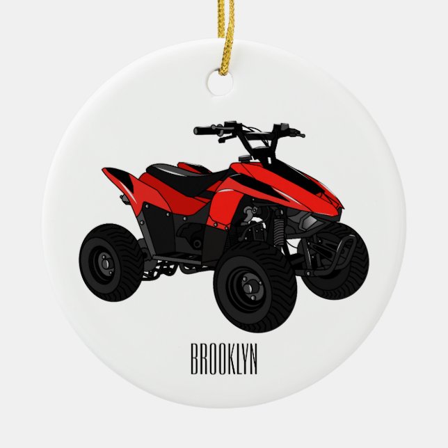 Quad bike atv cartoon illustration  ceramic ornament (Front)