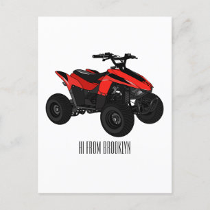 Quad bike atv cartoon illustration  postcard