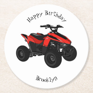 Quad bike atv cartoon illustration round paper coaster