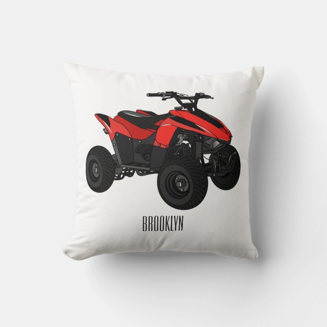Quad bike atv cartoon illustration  throw pillow (Front)