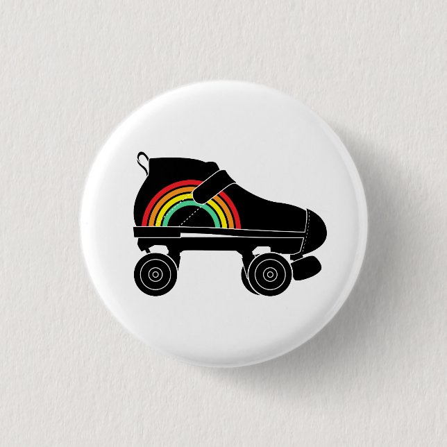 quad roller skate rainbow 1 inch round button (Front)