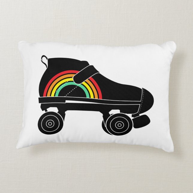 quad roller skate rainbow accent pillow (Back)