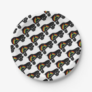 quad roller skate rainbow paper plate