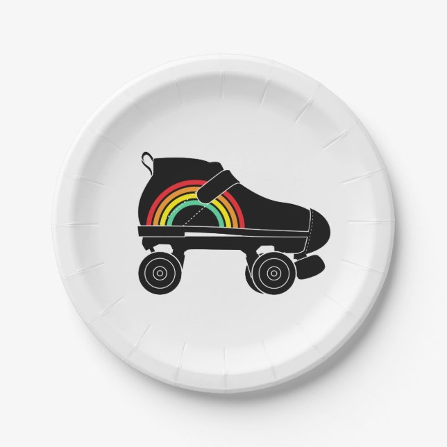quad roller skate rainbow paper plate (Front)