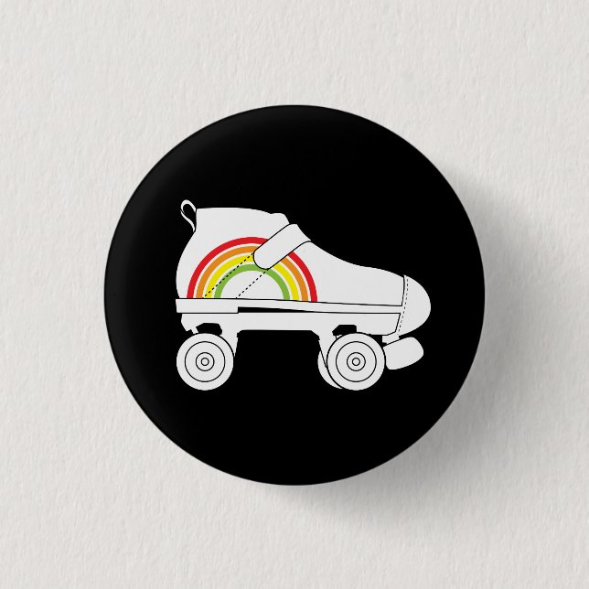 quad skate rainbow 1 inch round button (Front)