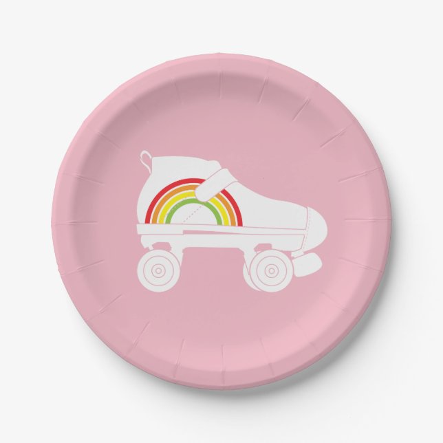 quad skate rainbow paper plate (Front)