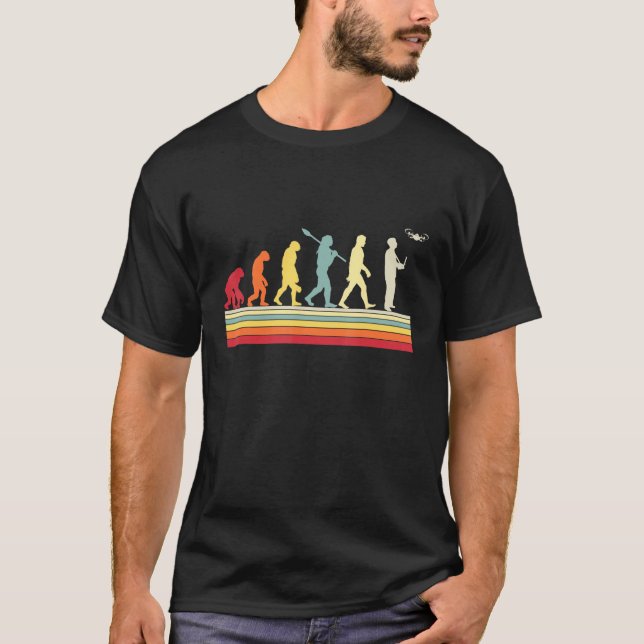 Quadcopter Human Evolution Vintage Drone Pilot T-Shirt (Front)