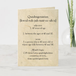 Quadragenarian Dictionary Meaning Happy 40th Card