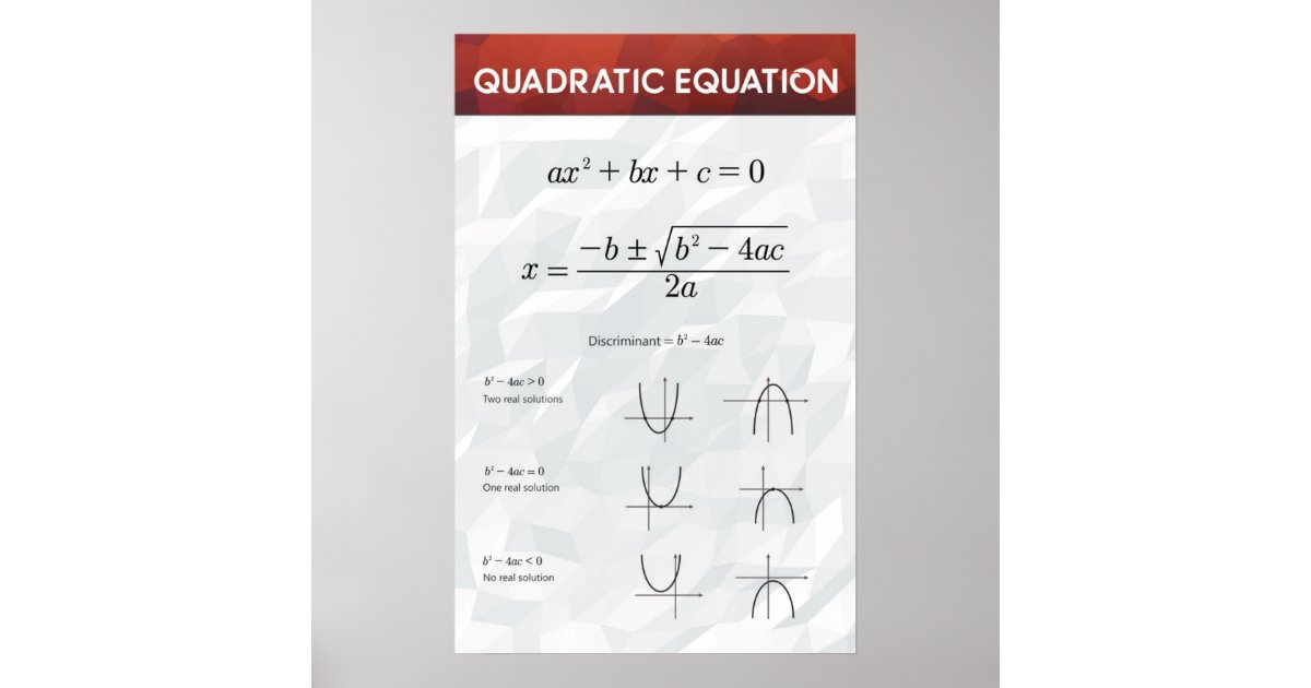 Quadratic Equation Math Poster Zazzle Ca