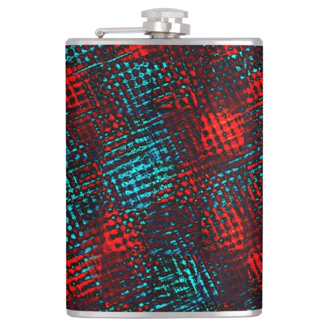 Quadriculados riscados de cor azul claro, vermelho hip flask (Front)