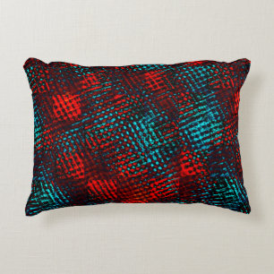 Quadriculados riscados em azul claro, cor vermelho accent pillow