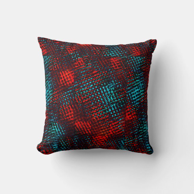 Quadriculados riscados em vermelho e azul claro. throw pillow (Front)