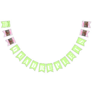 Quadruplet Girl's Pink Green Bunting Banner