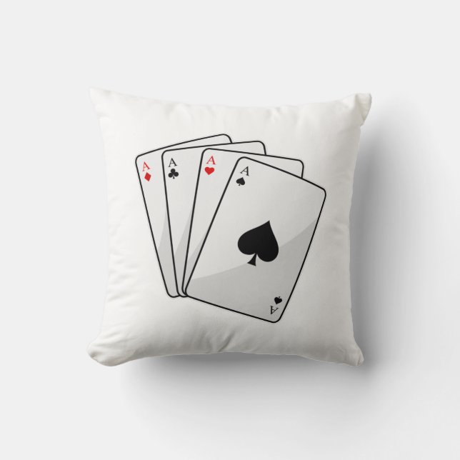 Quadruplets Aces Poker cards at Poker Throw Pillow (Front)