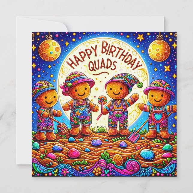 QUADS ~ Carte d'anniversaire ~ Gingerbread Men ~ (Devant)