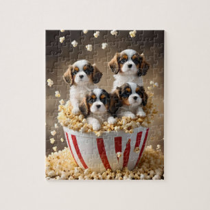 Quads Cavalier Spaniel Puppies In The Popcorn, Jigsaw Puzzle