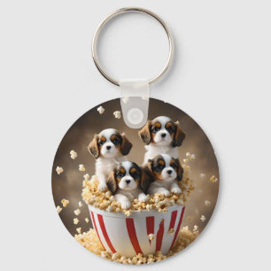 Quads Cavalier Spaniel Puppies In The Popcorn, Keychain
