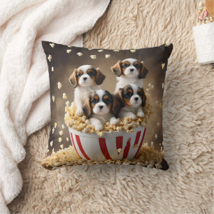 Quads Cavalier Spaniel Puppies In The Popcorn, Throw Pillow