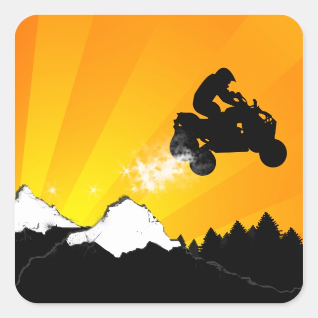quads. orange sunset. square sticker (Front)