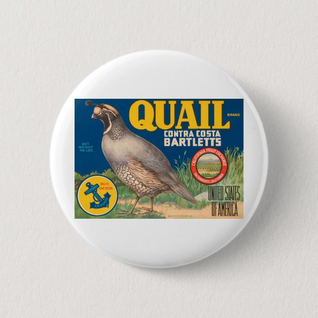 Quail Brand Contra Costa Bartletts 2 Inch Round Button (Front)