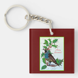 Quail Christmas Keychain