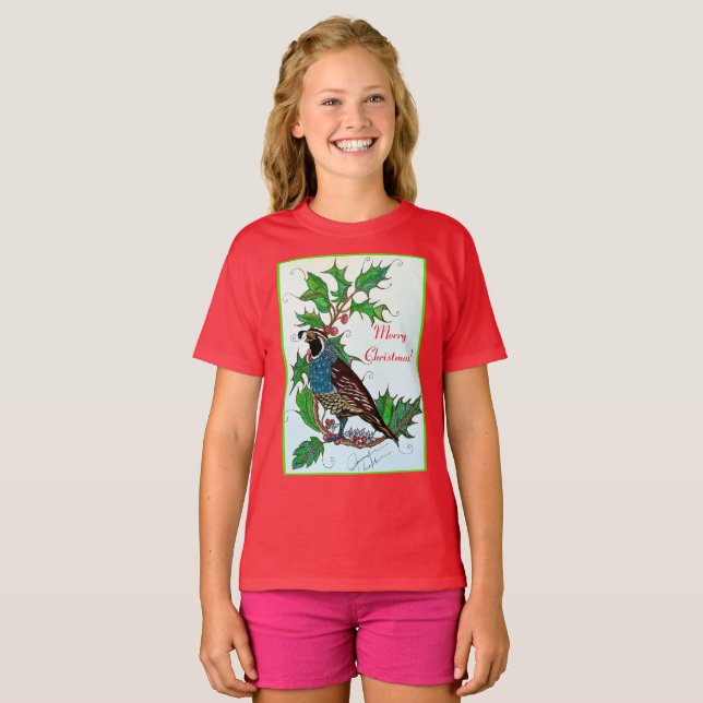 Quail Christmas T-Shirt (Front Full)