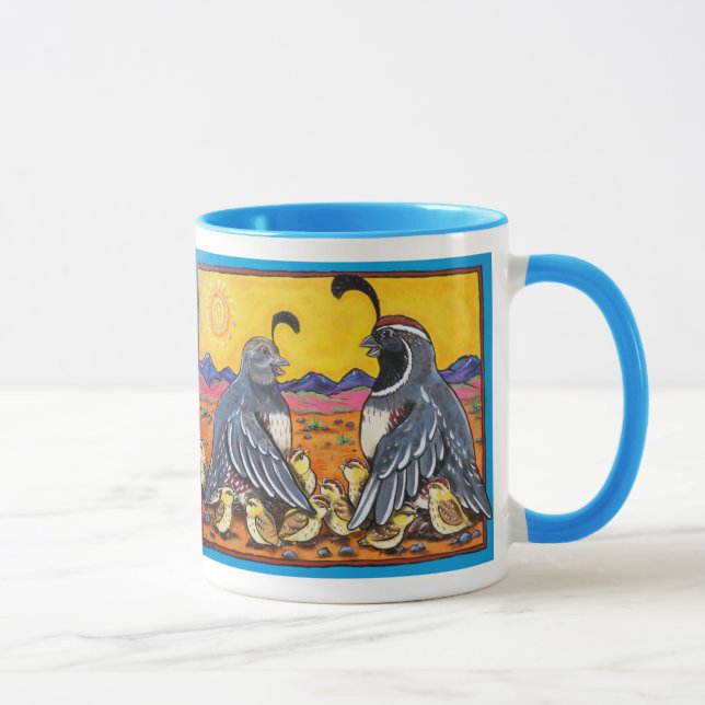 Quail Family Baby Chicks Southwest Morning Sunrise Mug (Right)