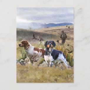 Quail Hunting with a Brittany Spaniels, Art Holiday Postcard