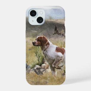 Quail Hunting with a Brittany Spaniels, Art  iPhone 15 Case
