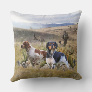 Quail Hunting with a Brittany Spaniels, Art  Throw Pillow