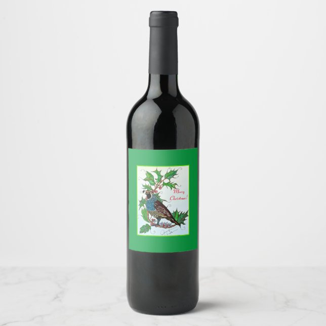 Quail in Holly  Wine Label (Front)