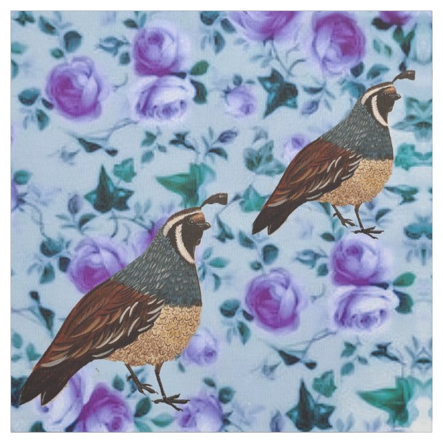 Quail on Chintz Fabric (Swatch)