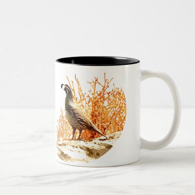 QUAIL ON ROCK Two-Tone COFFEE MUG (Right)