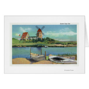 Quaint Cape Cod, View of Windmill and Boats