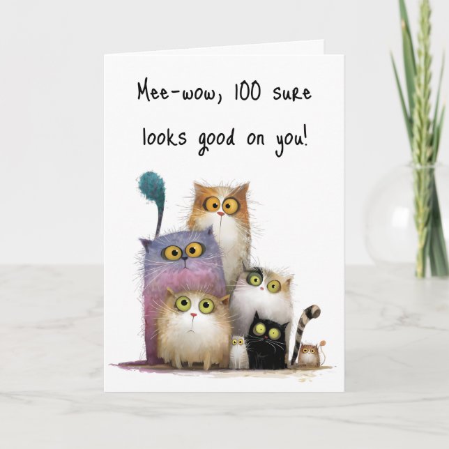 Quaint Cats with Big Eyes 100th Birthday Greeting Card (Front)
