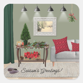 Quaint Christmas Scene Square Sticker