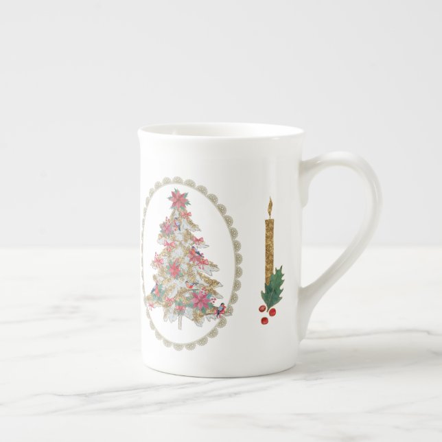 Quaint Christmas Trees Bone China Mug (Right)