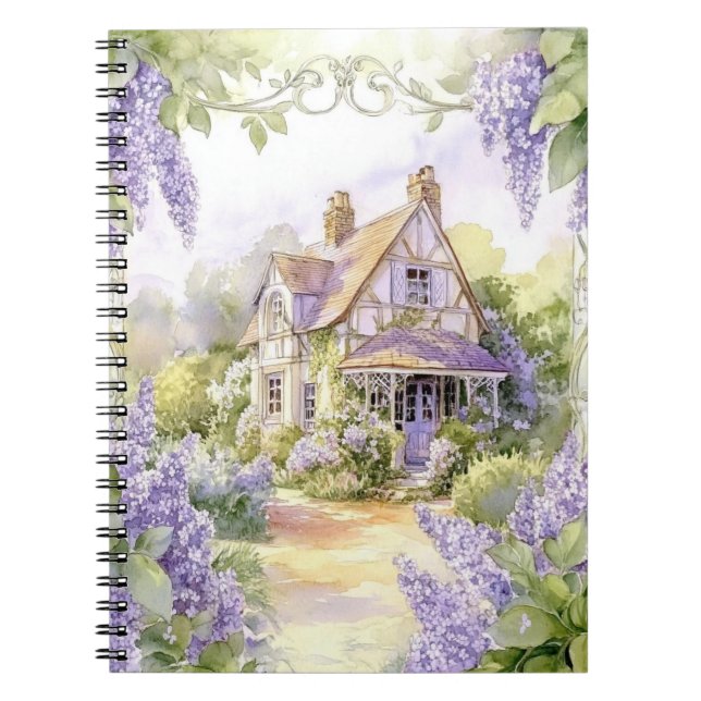 Quaint Cottage with Lilacs  Notebook (Front)