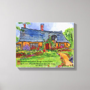 Quaint English Cottage Watercolor Canvas Print