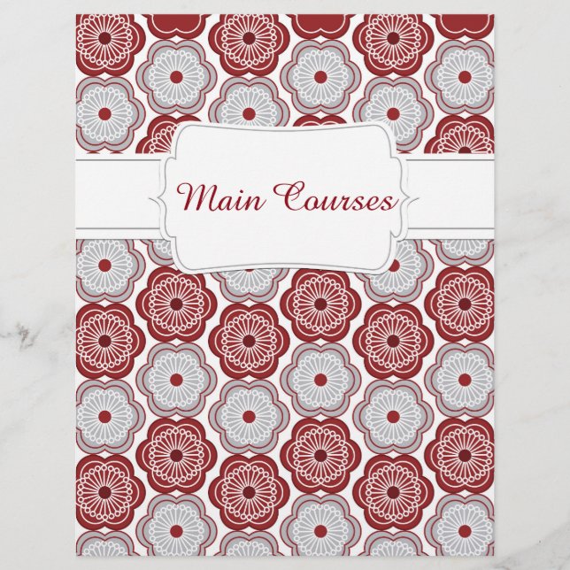 Quaint Maroon & Grey Floral Recipe Divider (Front)