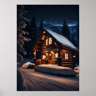 Quaint Mountain Log Cabin – A Cozy Christmas Escap Poster