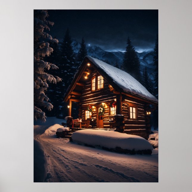Quaint Mountain Log Cabin – A Cozy Christmas Escap Poster (Front)