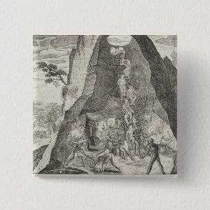 Quaint Picture of the Toilers in Mines of 2 Inch Square Button