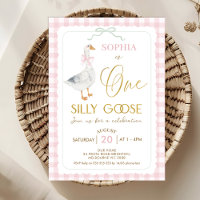 Quaint Pink Plaid One Silly Goose 1st Birthday