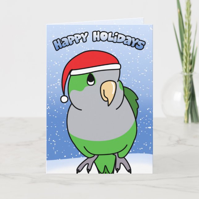Quaker Parakeet Happy Holidays Christmas Card (Front)