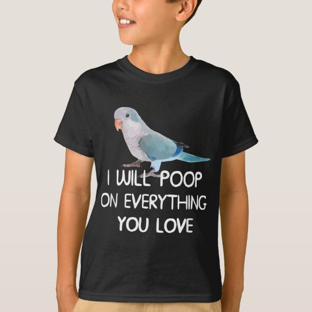 Quaker Parro, Poop On Everything Blue Quaker T-Shirt (Front)