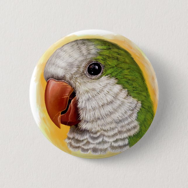 Quaker parrot realistic painting 2 inch round button (Front)