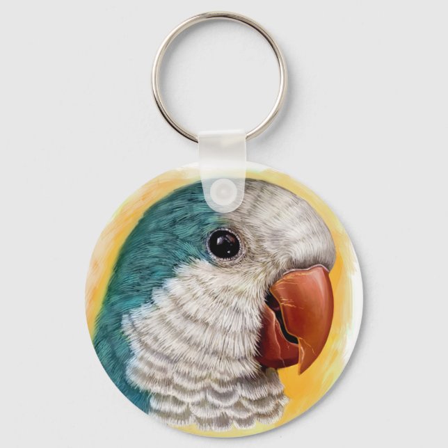 Quaker parrot realistic painting keychain (Front)
