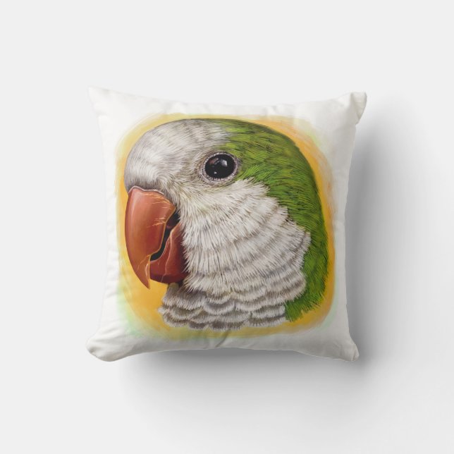Quaker parrot realistic painting throw pillow (Front)